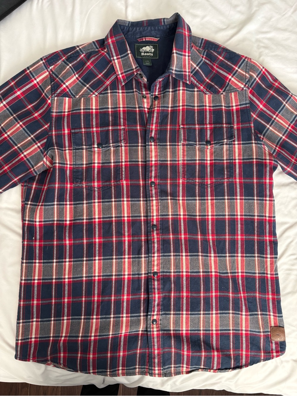 100% cotton Roots Red & Navy Plaid Button-Down Shirt